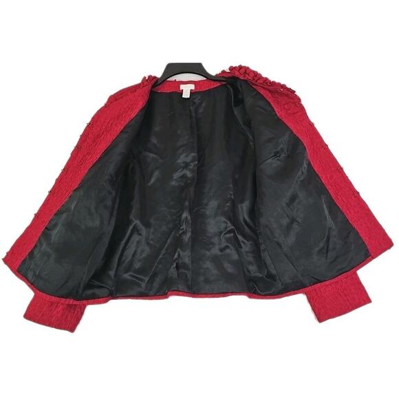Chico's ~Woman 2(L)~ Red Textured Fabric Blazer Party to Office Wear Jacket. - Picture 13 of 15